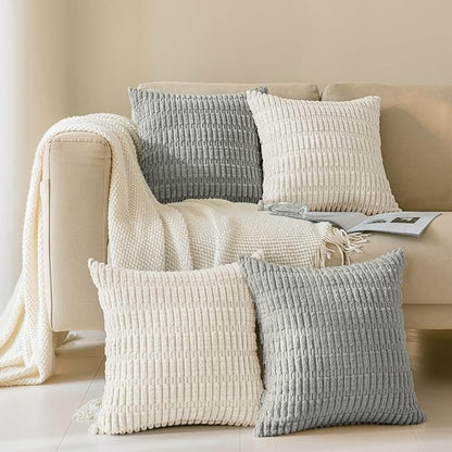 Soft Corduroy Puffy Stripe Pattern Pillowcases in Cream