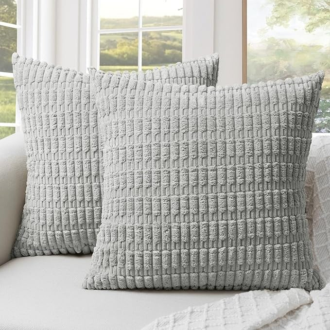 Soft Corduroy Puffy Stripe Pattern Pillowcases in Grey