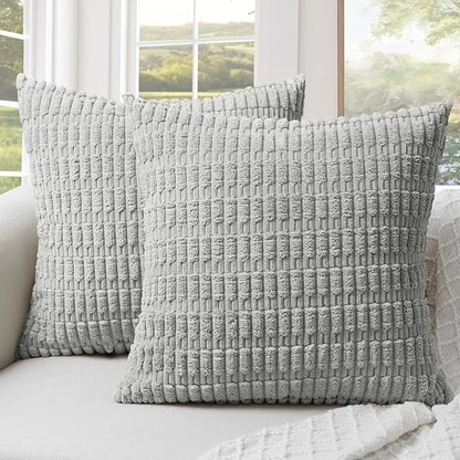 Soft Corduroy Puffy Stripe Pattern Pillowcases in Grey