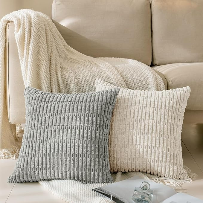 Soft Corduroy Puffy Stripe Pattern Pillowcases in Cream