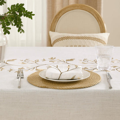 Polyester Branches Embroidery Tablecloth with Tassels in Gold