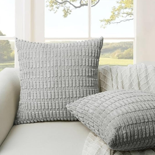 Soft Corduroy Puffy Stripe Pattern Pillowcases in Grey
