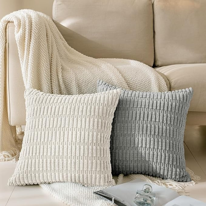 Soft Corduroy Puffy Stripe Pattern Pillowcases in Grey