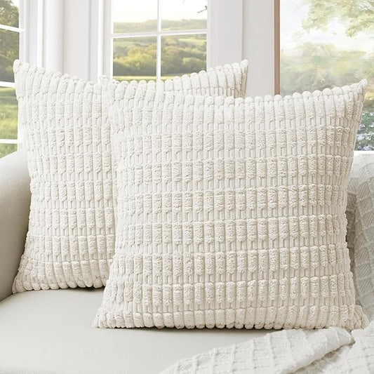 Soft Corduroy Puffy Stripe Pattern Pillowcases in Cream