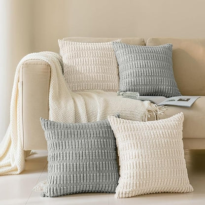 Soft Corduroy Puffy Stripe Pattern Pillowcases in Grey