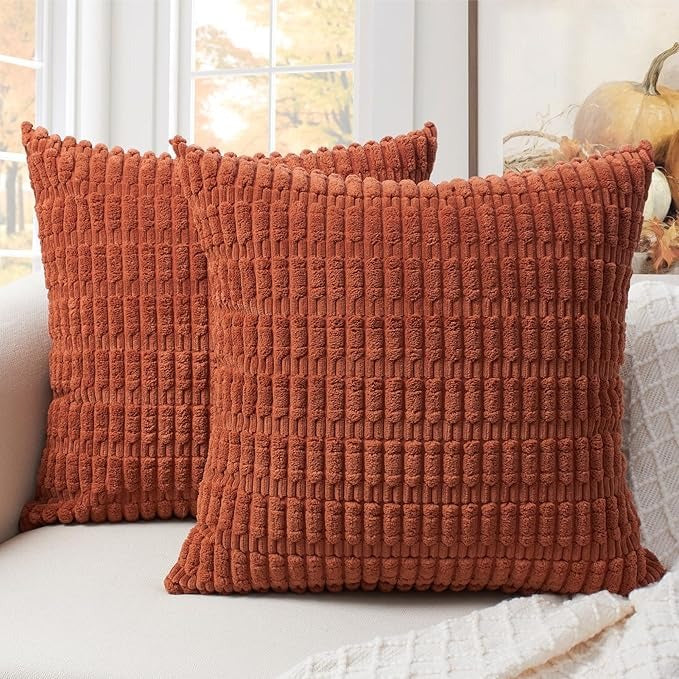 Soft Corduroy Puffy Stripe Pattern Pillowcases in Rust