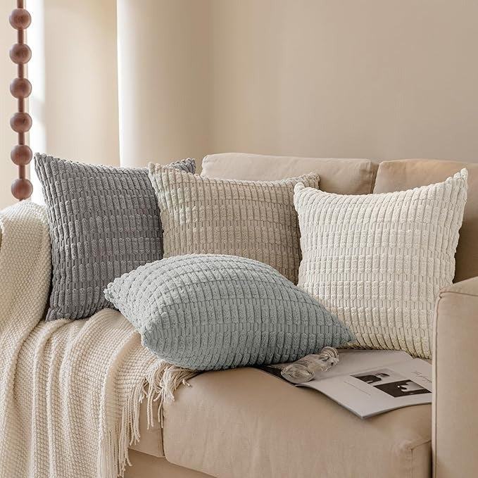 Soft Corduroy Puffy Stripe Pattern Pillowcases in Grey