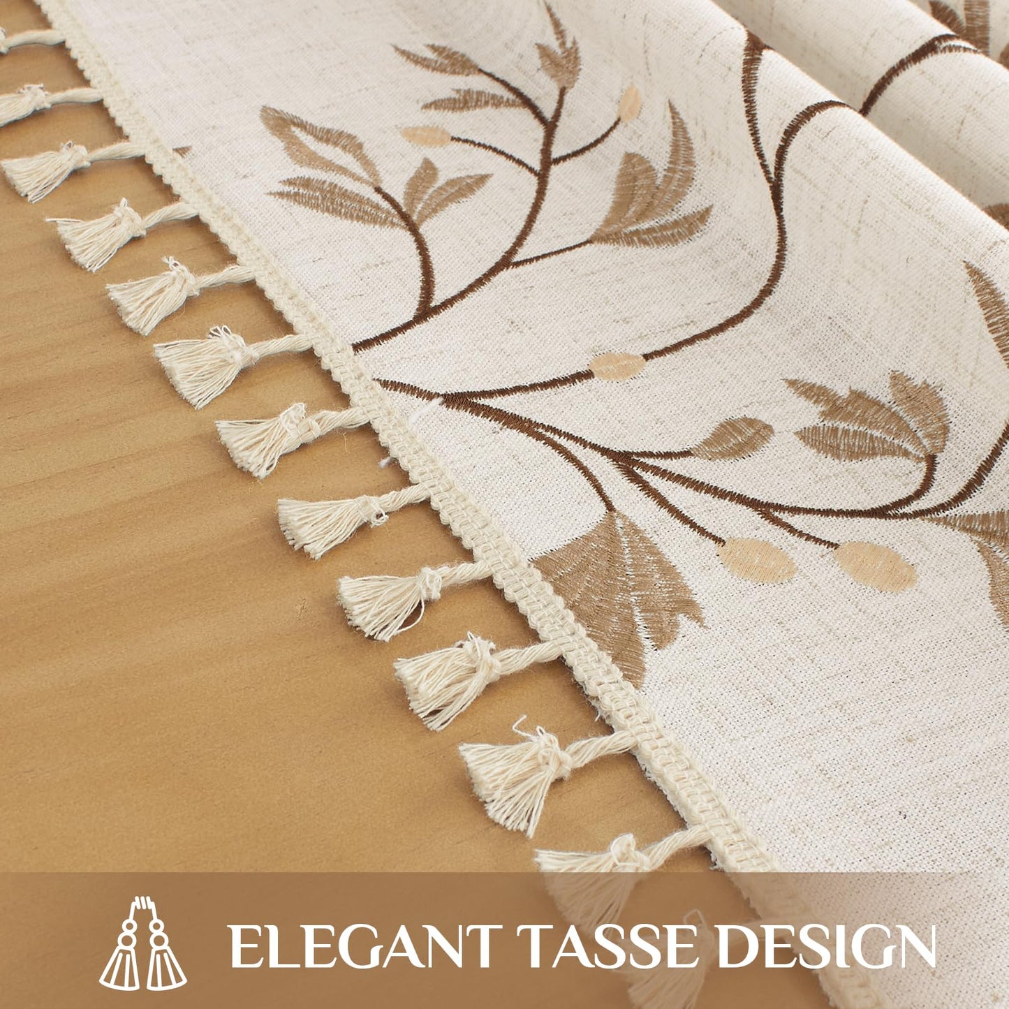 Polyester Branches Embroidery Tablecloth with Tassels in Gold
