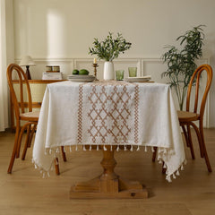 Polyester linen geometric embroidered tablecloth