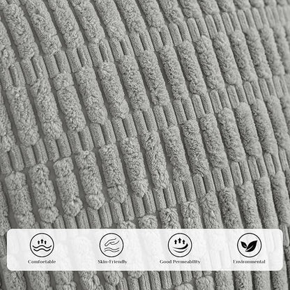 Soft Corduroy Puffy Stripe Pattern Pillowcases in Grey