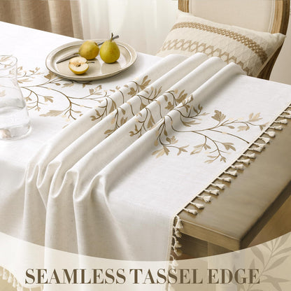 Polyester Branches Embroidery Tablecloth with Tassels in Gold