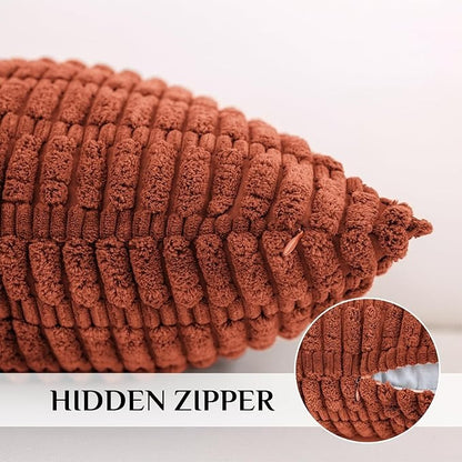 Soft Corduroy Puffy Stripe Pattern Pillowcases in Rust