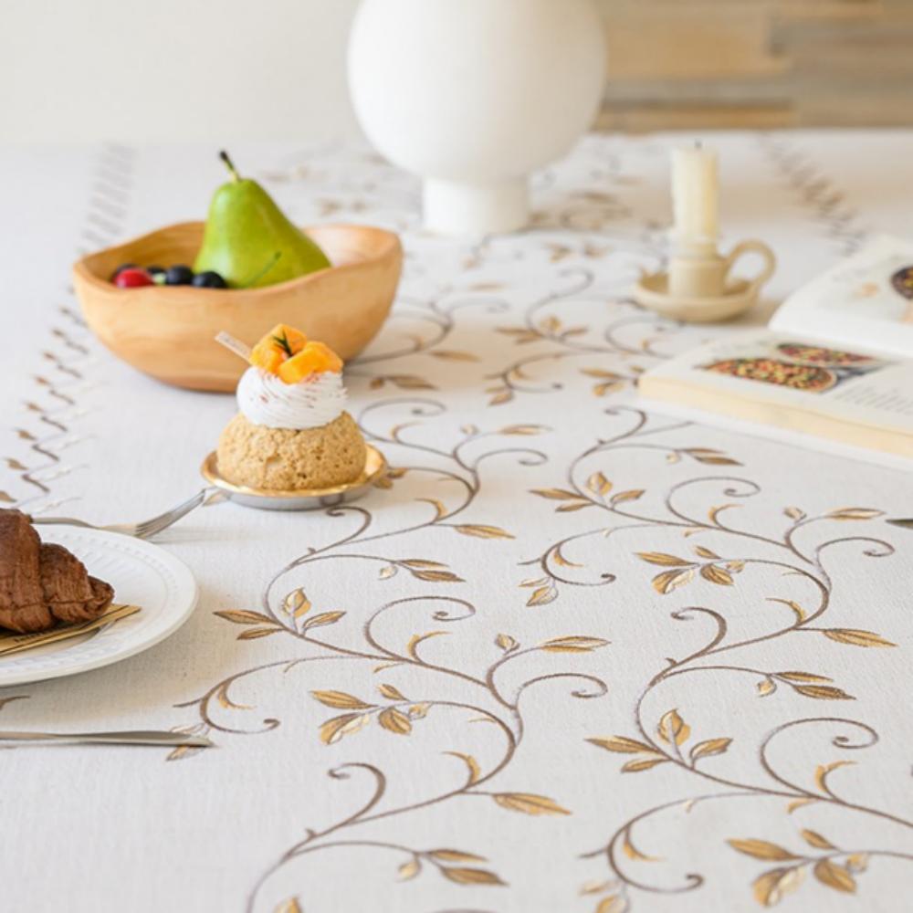 Polyester-Cotton Blend Embroidered Yellow Mimosa Tablecloth