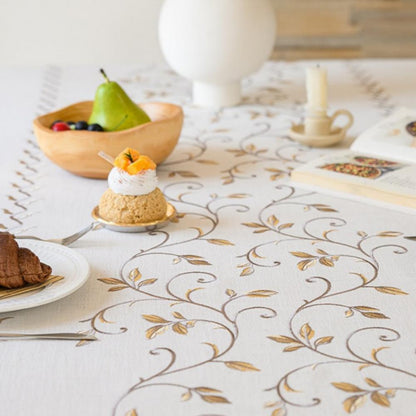 Polyester-Cotton Blend Embroidered Yellow Mimosa Tablecloth