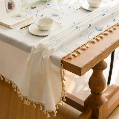 Polyester-Cotton Blend Embroidered Blue Branch Tablecloth