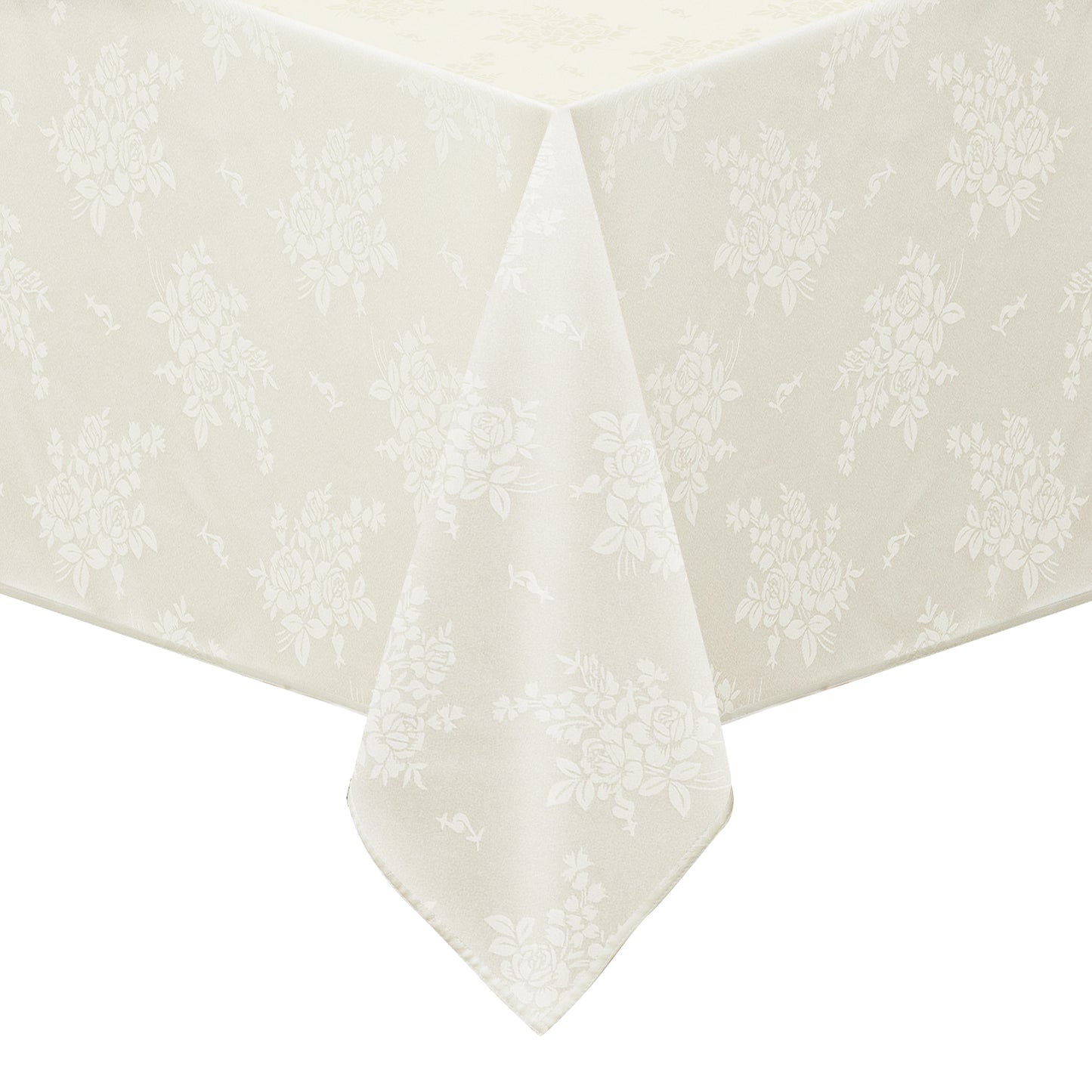 Polyester Jacquard Waterproof Elegant Damask Rose Floral Pattern Tablecloth in Ivory