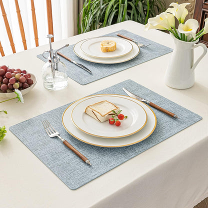 Polyurethane Linen-textured 100% Waterproof Oil-Proof Wipeable Heat Resistant Placemats Set in Sky Blue