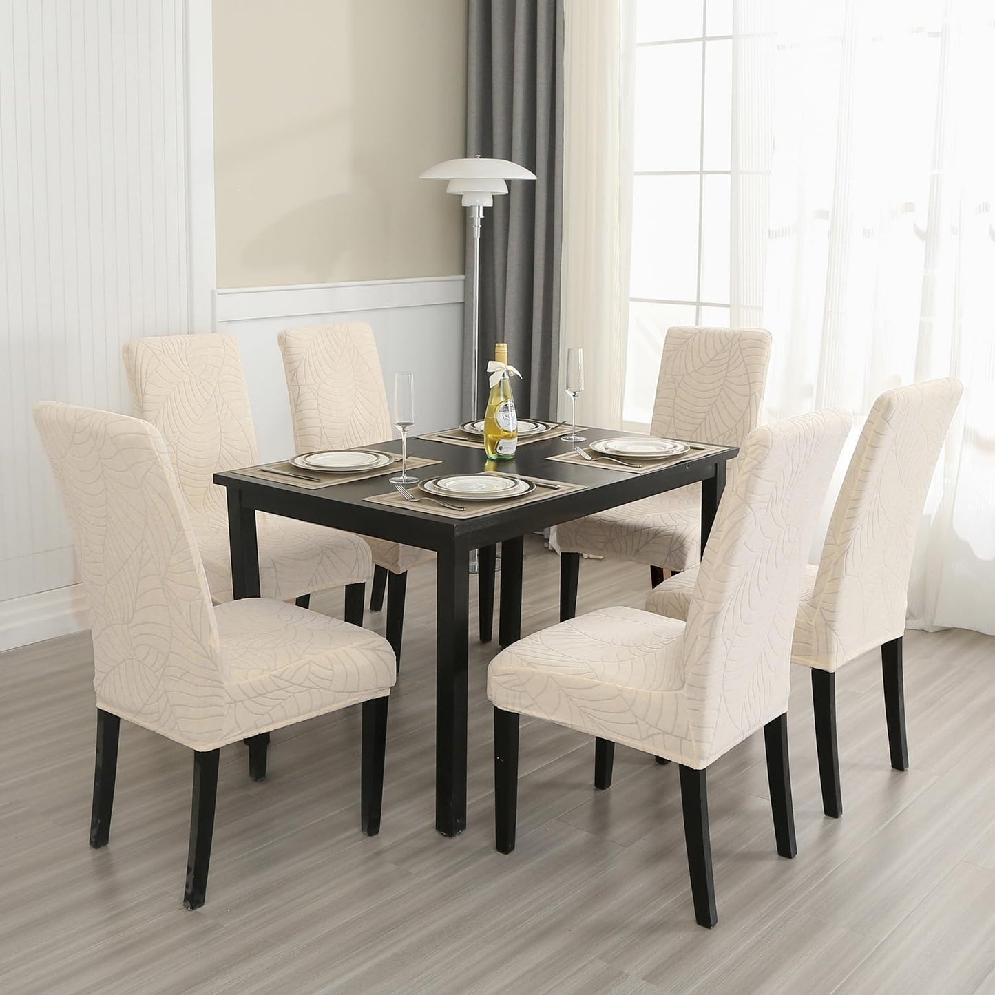 Polyester 100% Waterproof Leaf Pattern Chair Covers in Beige