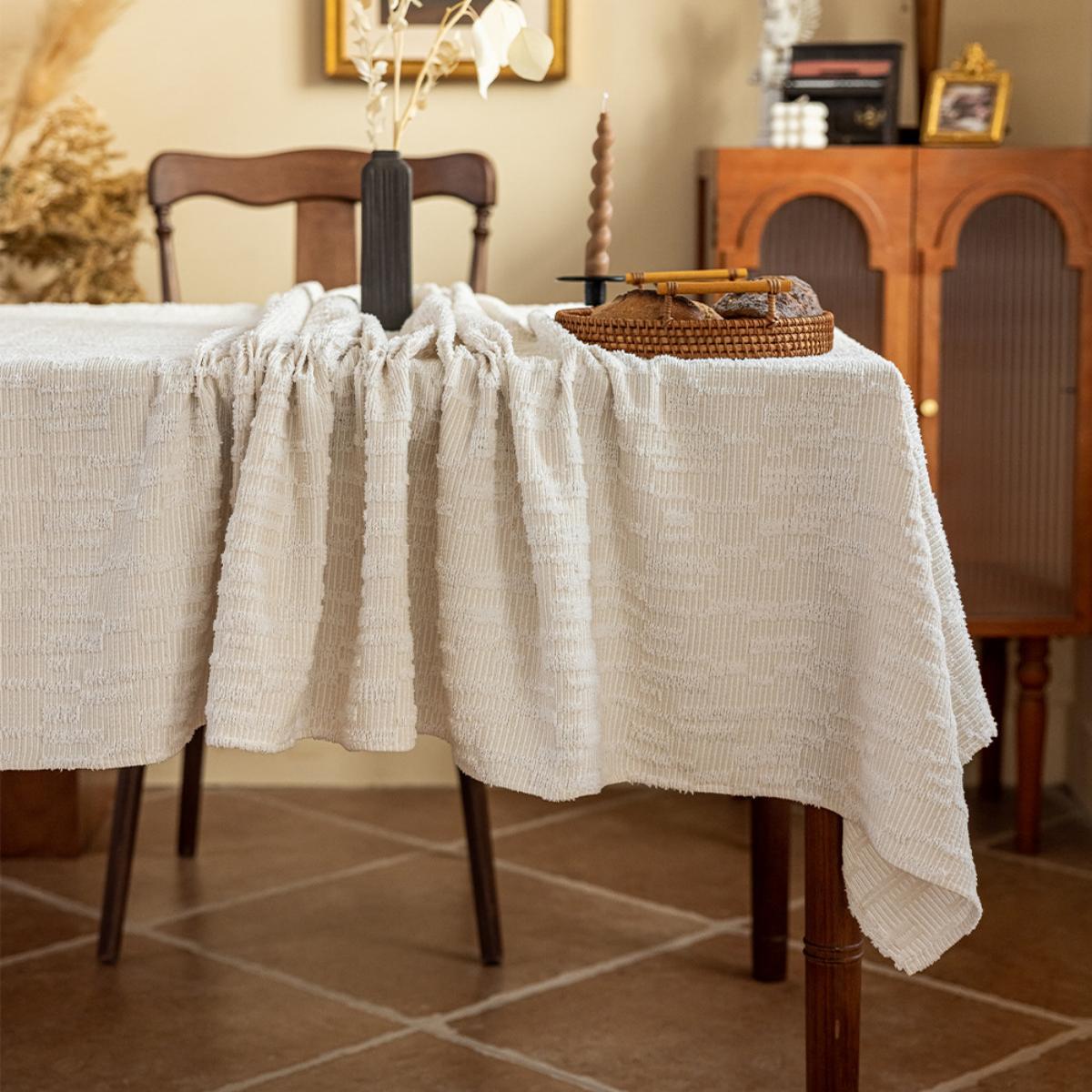 White Chenille Tablecloth with Irregular Texture
