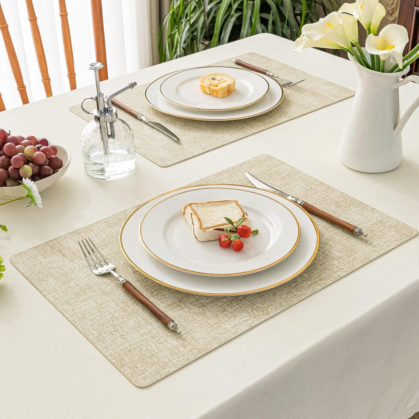 Polyurethane Linen-textured 100% Waterproof Oil-Proof Wipeable Heat Resistant Placemats Set in Beige