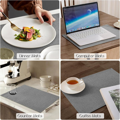 Polyester Burlap Waterproof Oil Resistant Wipeable Heat Resistant Placemats Set in Light Grey