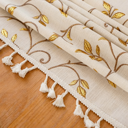 Polyester-Cotton Blend Embroidered Yellow Mimosa Tablecloth