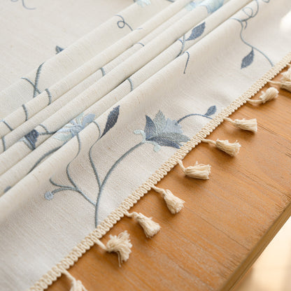 Polyester-Cotton Blend Embroidered Blue Branch Tablecloth