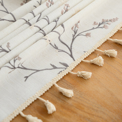Cotton-Linen Embroidered Grey-beige Floral Tablecloth