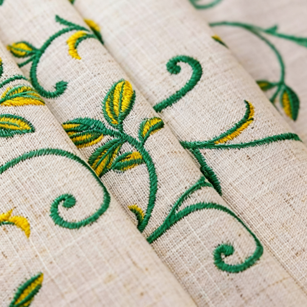 Polyester-Cotton Blend Embroidered Green Mimosa Tablecloth