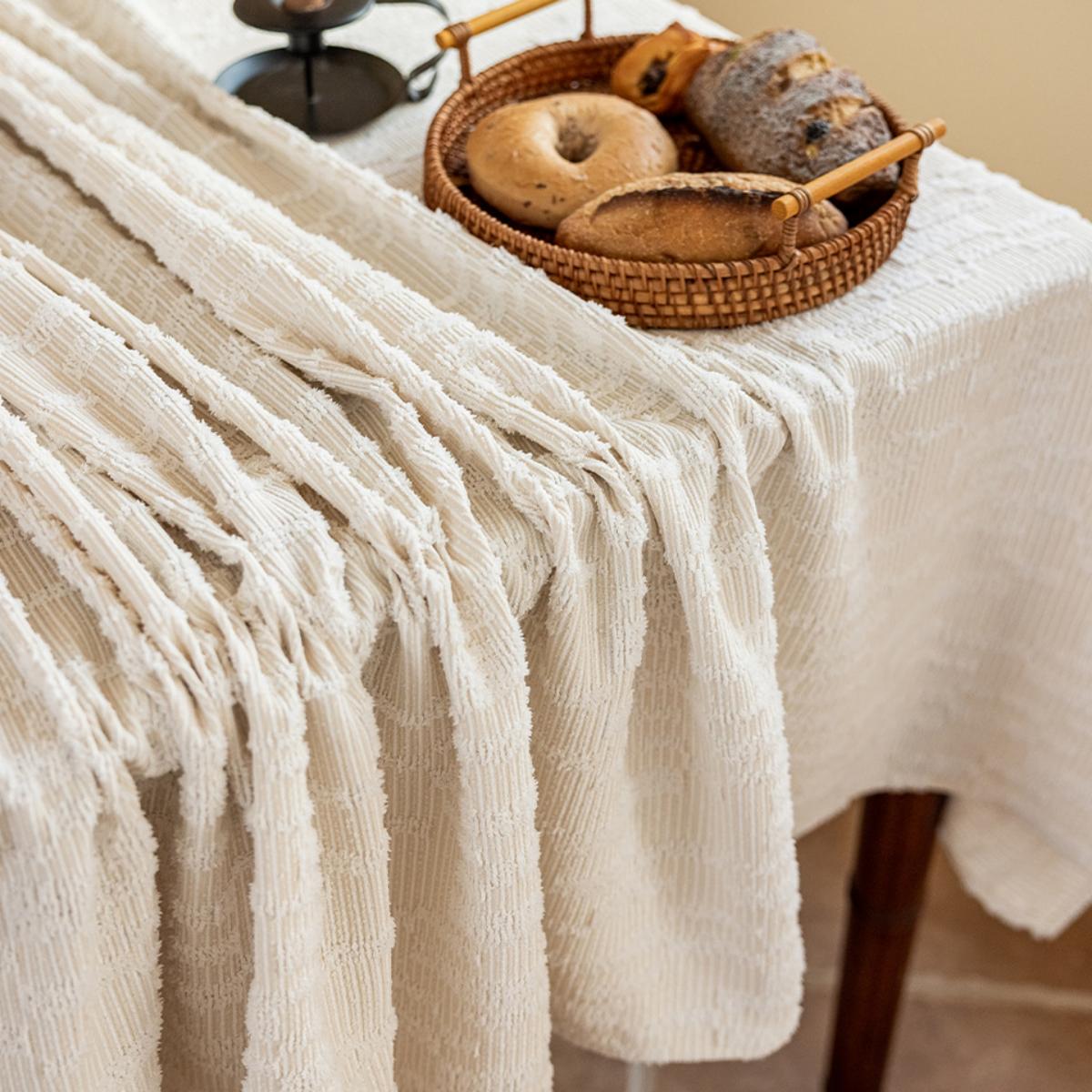 White Chenille Tablecloth with Irregular Texture