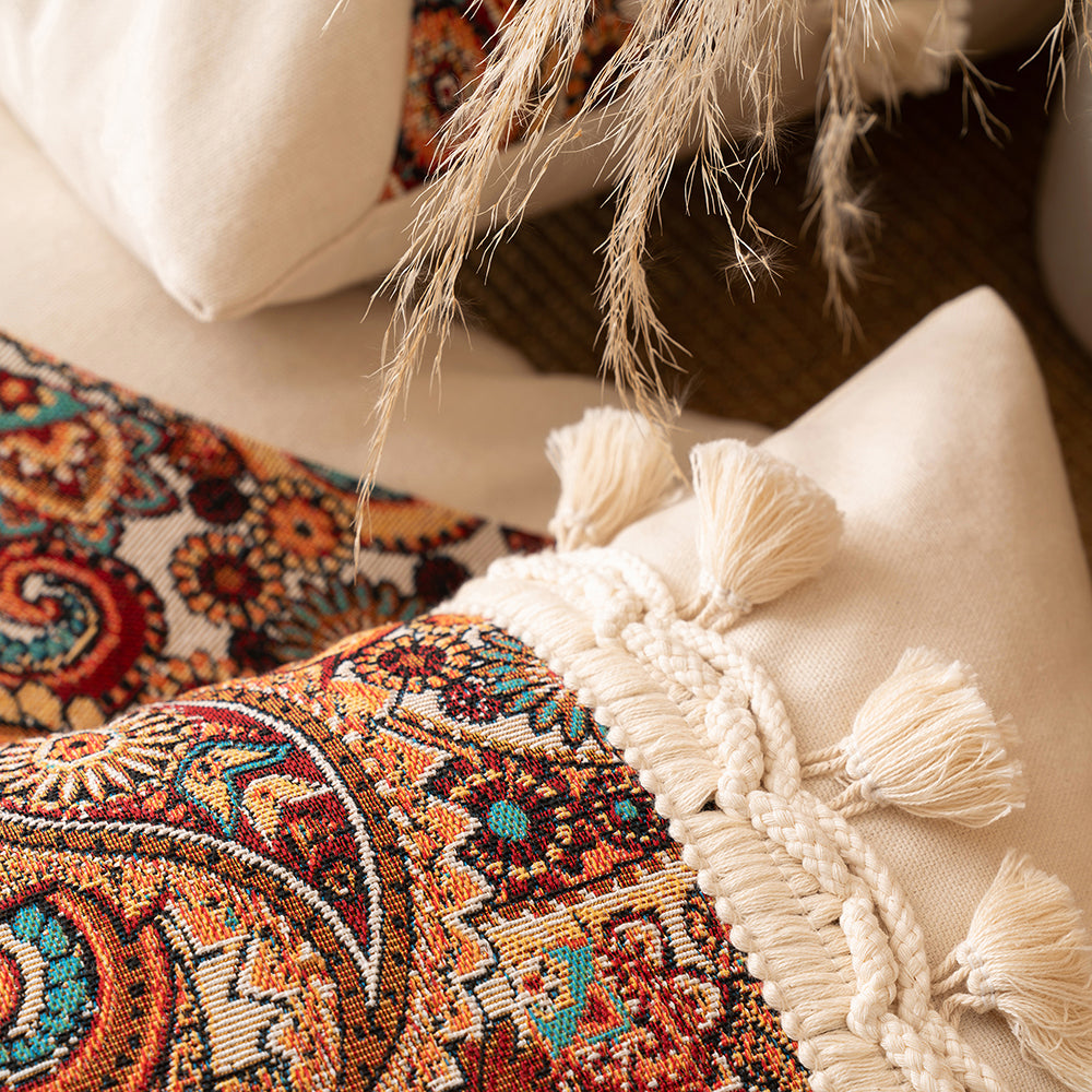 Jacquard Patchwork Throw Pillowcases - Bent Fringe