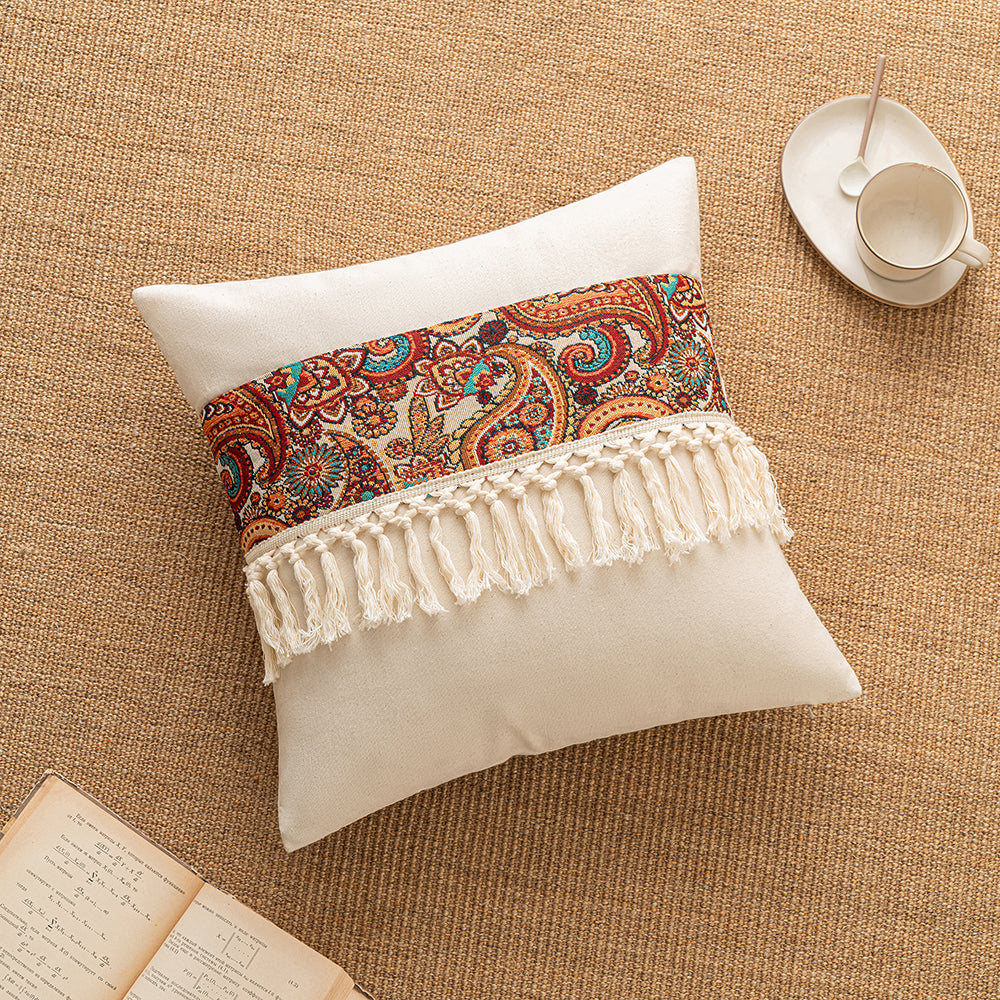 Jacquard Patchwork Throw Pillowcases -Straight Fringe