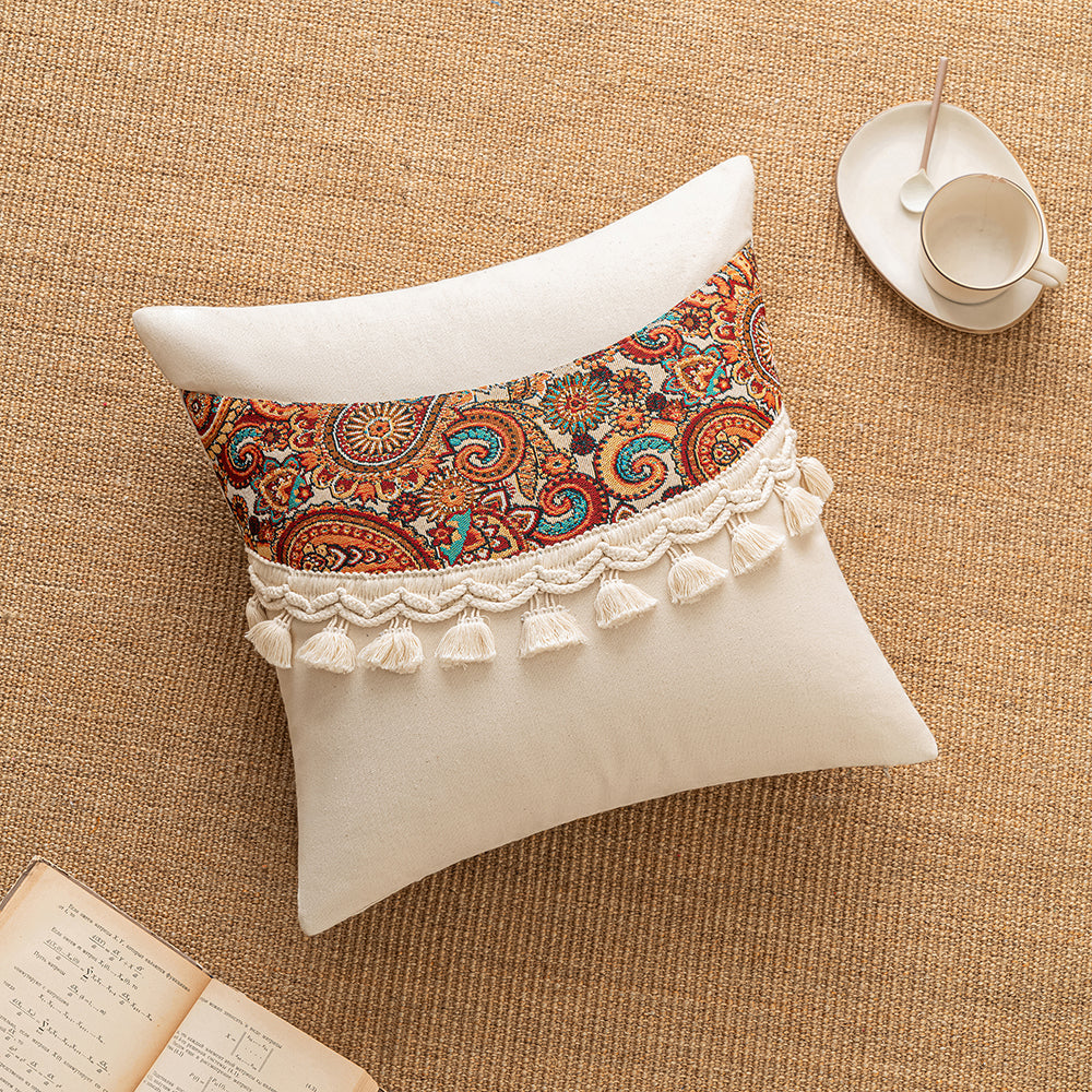 Jacquard Patchwork Throw Pillowcases - Bent Fringe