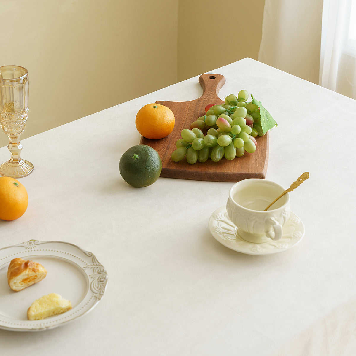 Polyester Waterproof Solid-Velvet Tablecloth in Beige