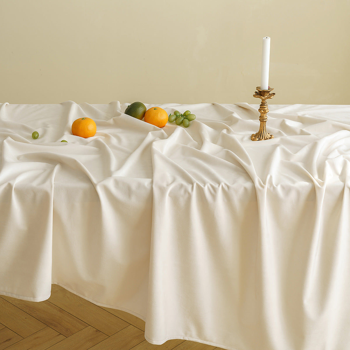 Polyester Waterproof Solid-Velvet Tablecloth in Beige
