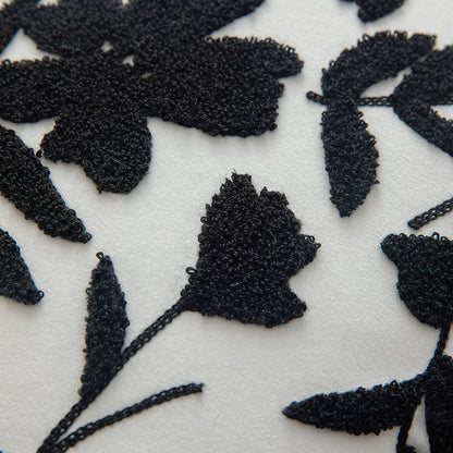 Black embroidered floral pillowcases on white background