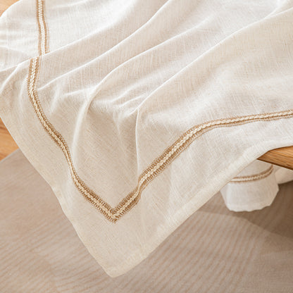 Poly-Linen Tablecloth with Brown Rope Trim in White