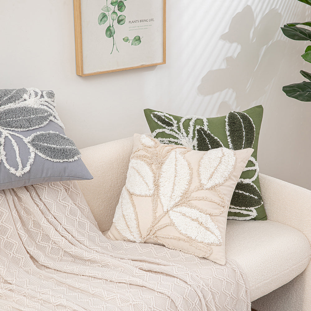 Polyester and Cotton White Botanical Tufted Pillowcases