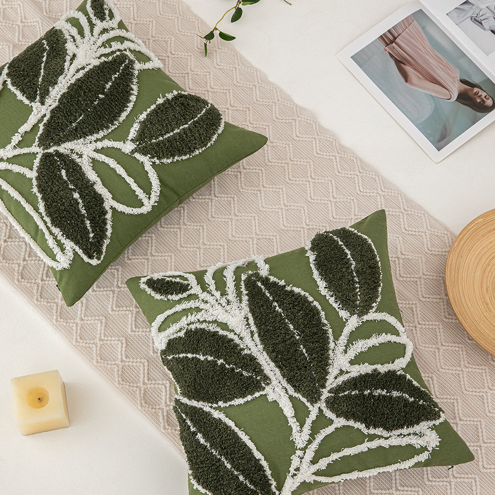 Polyester and Cotton Green Botanical Tufted Pillowcases
