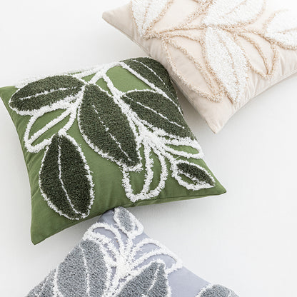 Polyester and Cotton Green Botanical Tufted Pillowcases