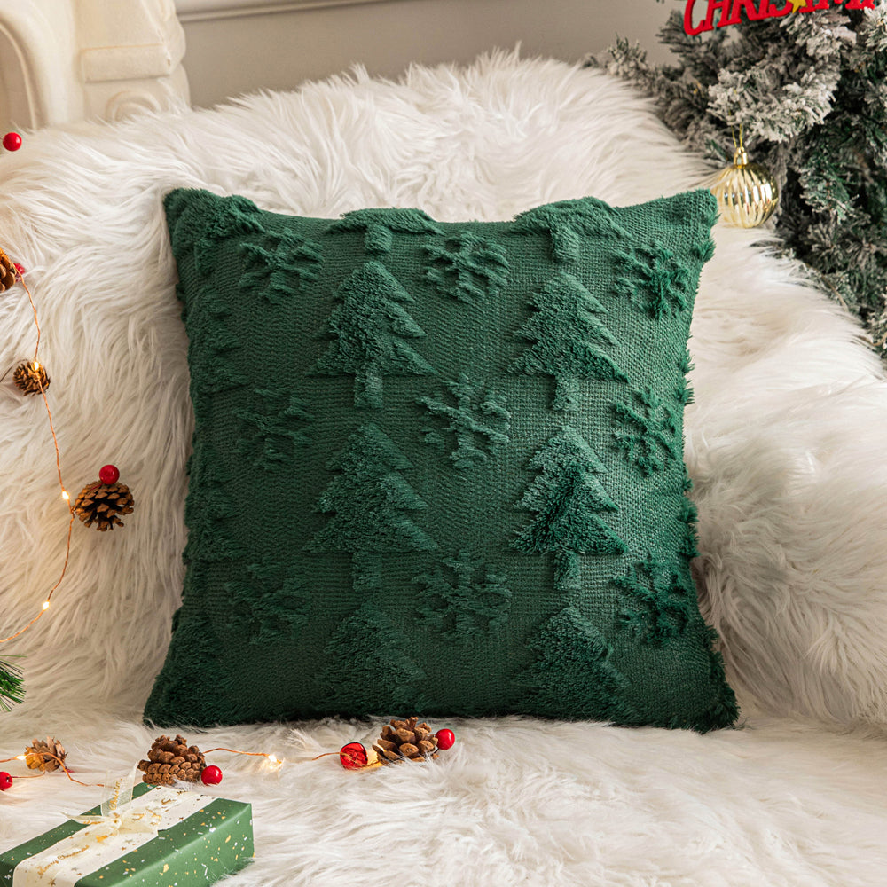 Green Christmas Tree Snowflake Embroidered Throw Pillowcases