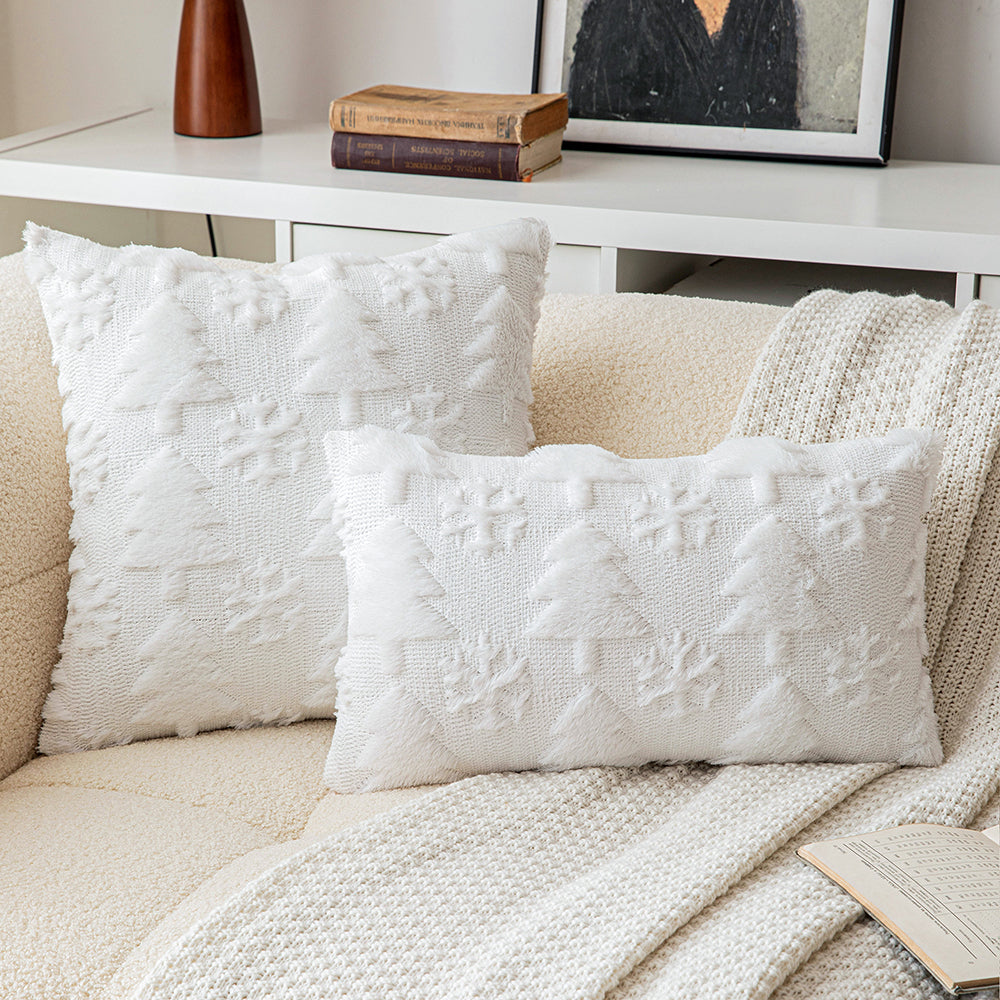 White Christmas Tree Snowflake Embroidered Throw Pillowcases