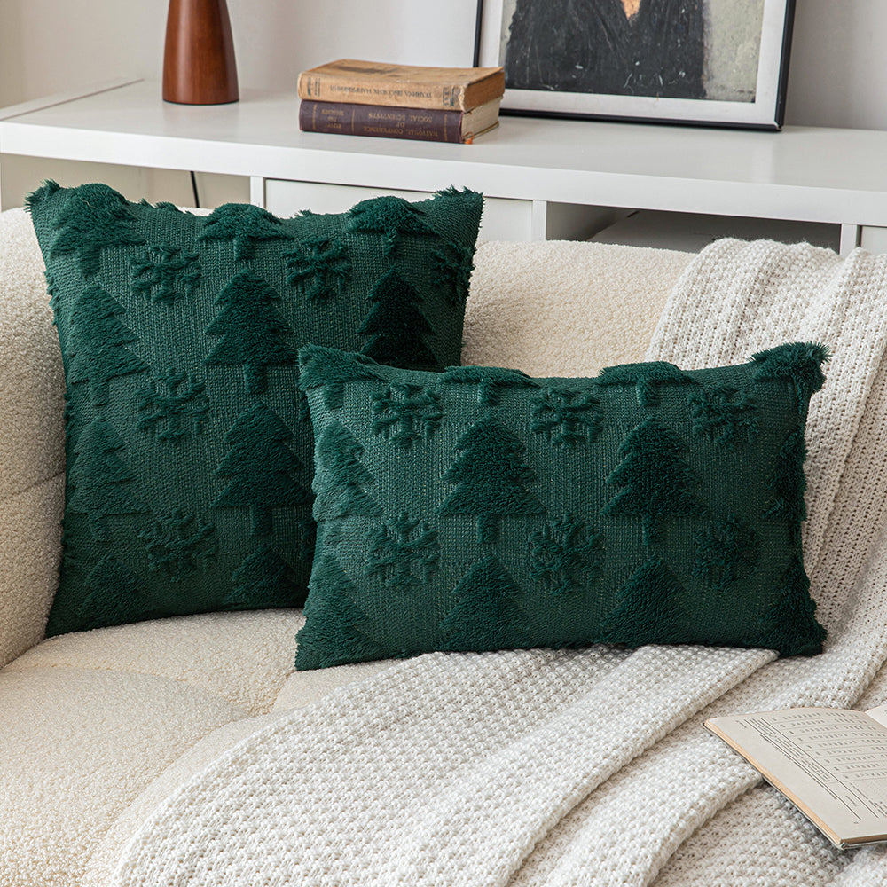Green Christmas Tree Snowflake Embroidered Throw Pillowcases