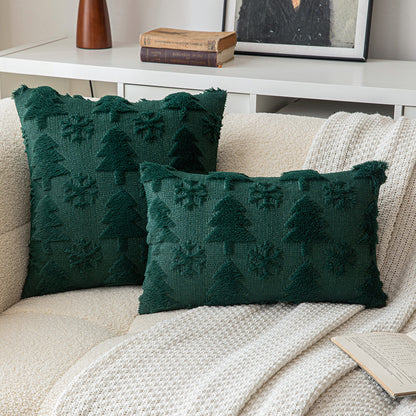 Green Christmas Tree Snowflake Embroidered Throw Pillowcases