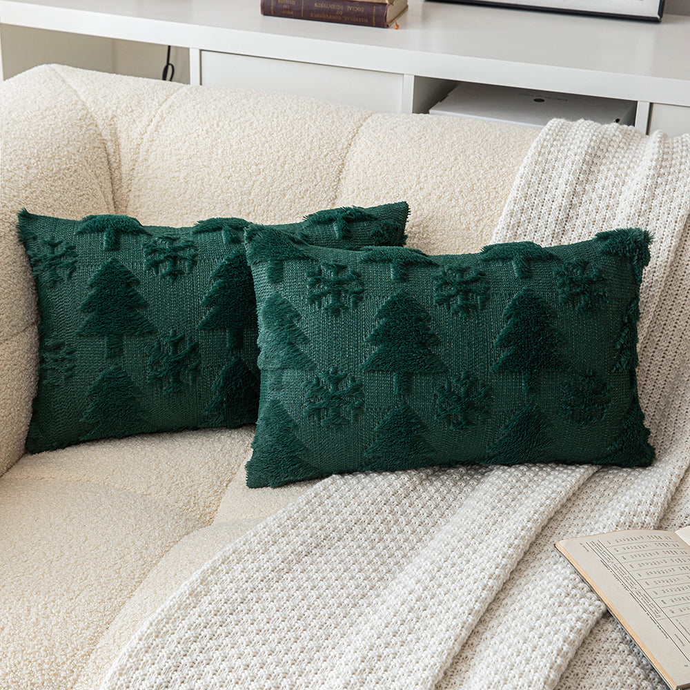 Green Christmas Tree Snowflake Embroidered Throw Pillowcases