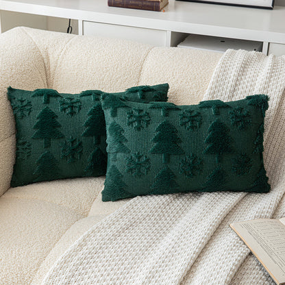 Green Christmas Tree Snowflake Embroidered Throw Pillowcases
