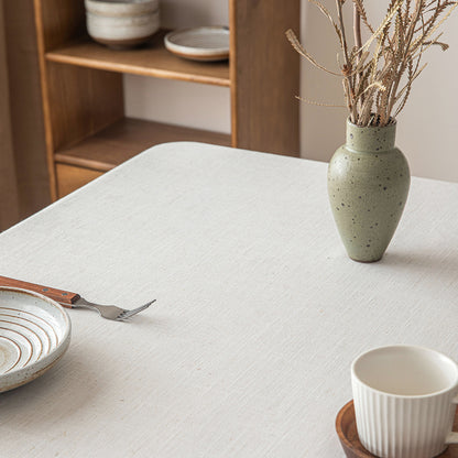Poly-Linen Solid-Color Tablecloth with Tassel Trim in White