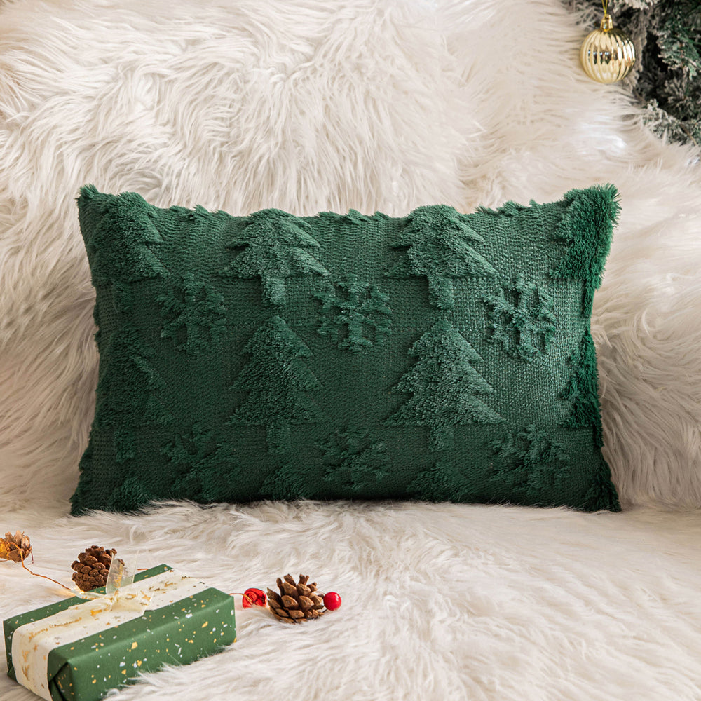 Green Christmas Tree Snowflake Embroidered Throw Pillowcases