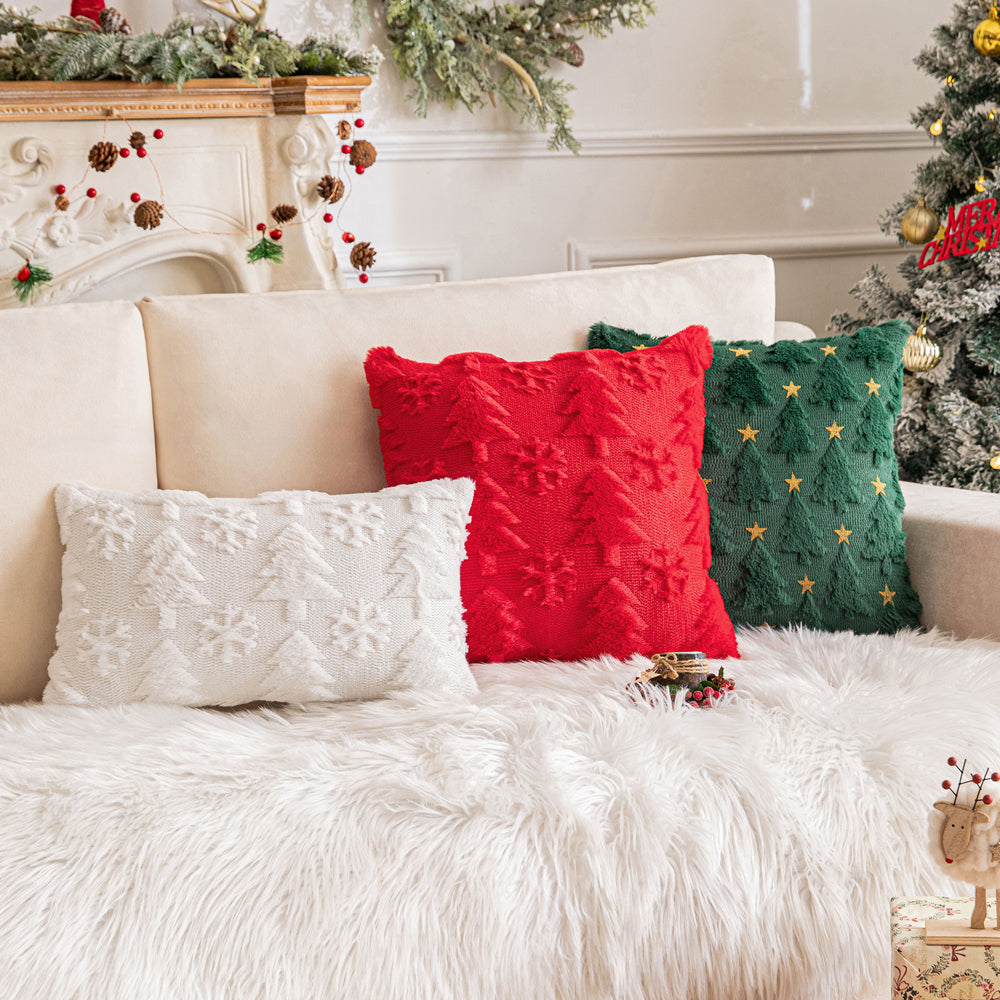 White Christmas Tree Snowflake Embroidered Throw Pillowcases