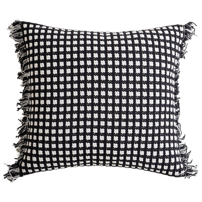 Polyester and Cotton Plaid Fringe Tufted Throw Pillowcases - Black and White Checkered Raw Edge